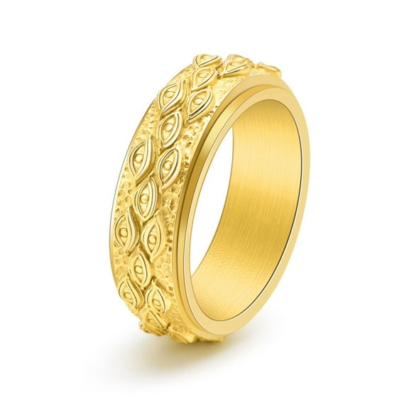 Vintage Eye of God Rotatable Double Ring 14K Yellow Gold Men's Eye Stress Relief Anxiety Ring Fidget Spinner