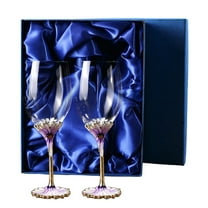 AJONALAA Handmade Painted Enamel Flower Glass Wine Glasses,Luxury Drinking Glasses Set of 2,Gift Box(Purple)