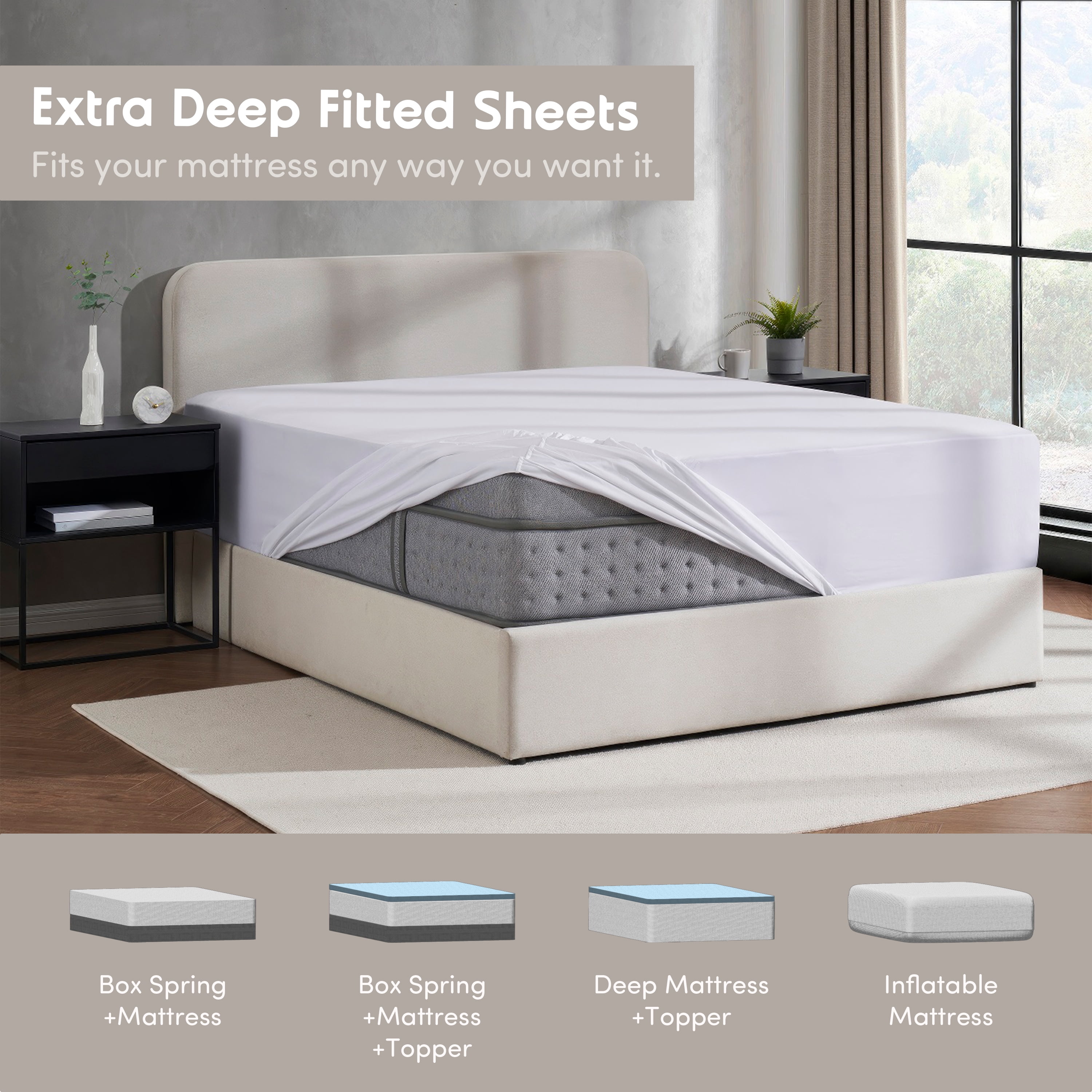 Lammaloe 2 Pack Extra Deep Pocket California King Fitted Sheet Only, Fits 18" to 24" Mattress, Soft Microfiber Fitted Bed Sheet, White
