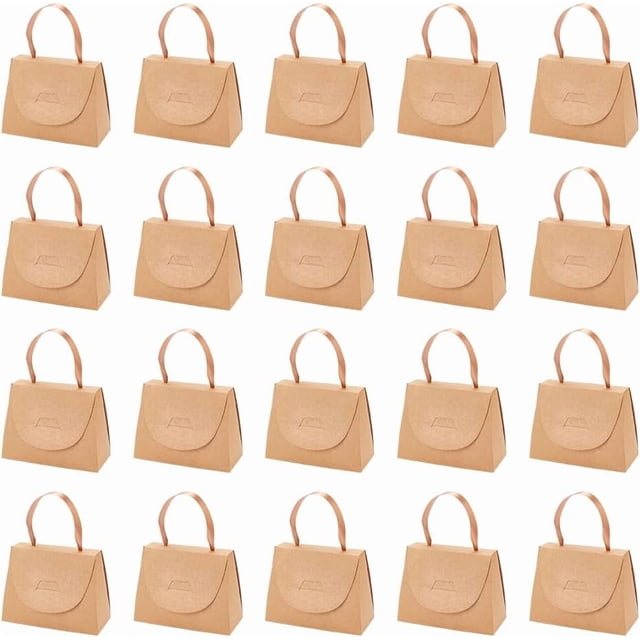 Paquete de 20 cajas de regalo plegables de papel kraft para dulces, con asa de cinta.