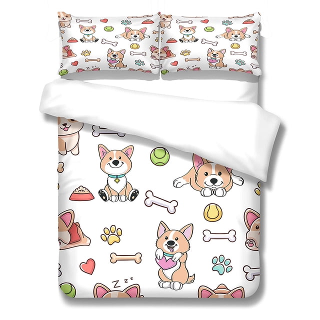 Juegos de cama Patrón de perro lindo Fundas de edredón de microfibra Fundas de almohada Niños Dibujos animados Animal Mascota Impreso Juego de cama de verano S LYSHDW2109250014,3 Piezas Inevent HA012377-02