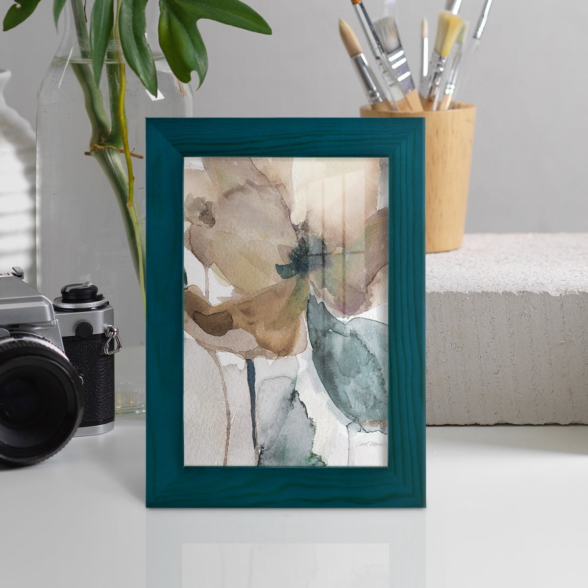 Watercolor Poppy I -Framed Print w/glass-Ocean Blue