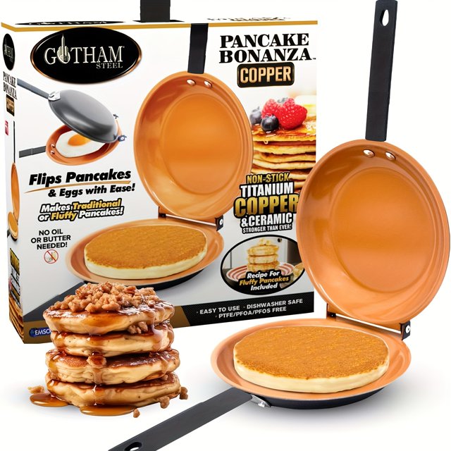 Steel Double Sided Pan, The Perfect Pancake Maker – Nonstick Copper Easy to Flip Pan, Frying Pan for Fluffy Pancakes, Omelets, Frittatas & More! Pancake Pan Dishwasher Safe Large