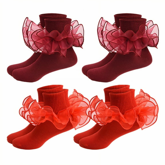 TELOLY 4Pairs Kids Socks,4-6 Years Old Ruffle Socks,Thin Cotton Socks Lace Socks,Style1,15-18Cm