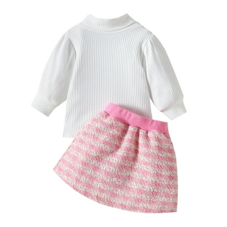 

Boy Outfits Long Sleeve Ribbed T Shirt Pullover Tops Plaid Skirts Baby Boy Clothes
