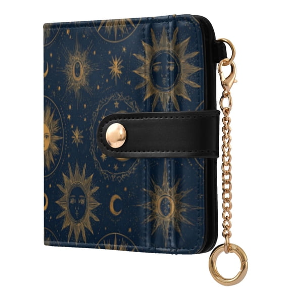 Qxltty Celestial Sun Moon Ladies Wallet Rfid Slim Thin Compact Credit Card Women Wallet Zipper Coin Pocket and ID Window for Female Gifts