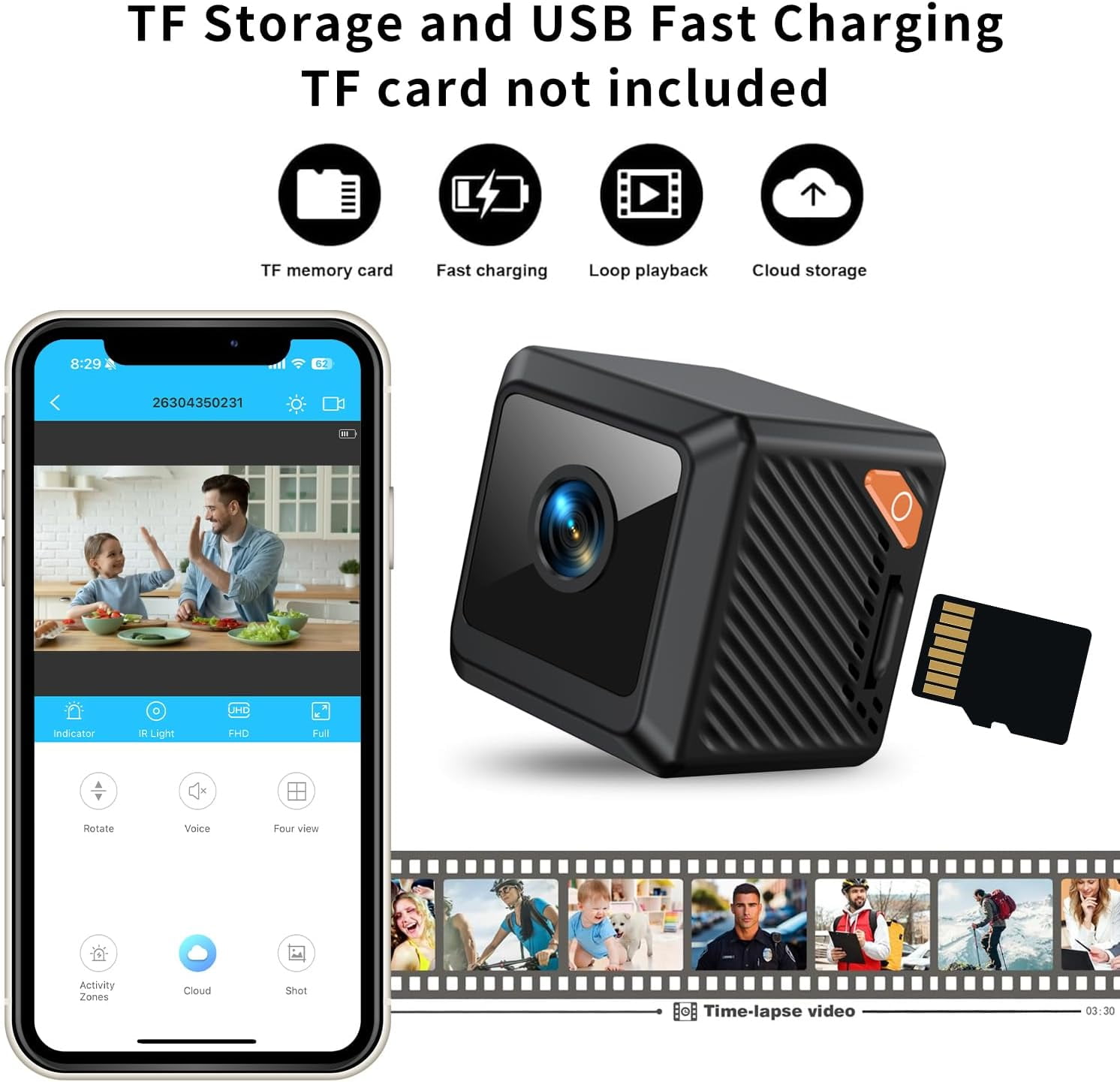 Mini Security Cameras, Mini Hidden Camera with Strong Adsorption, Motion Detection, Night Vision, Cloud & SD Storage, App Control for Home Baby Pet Office