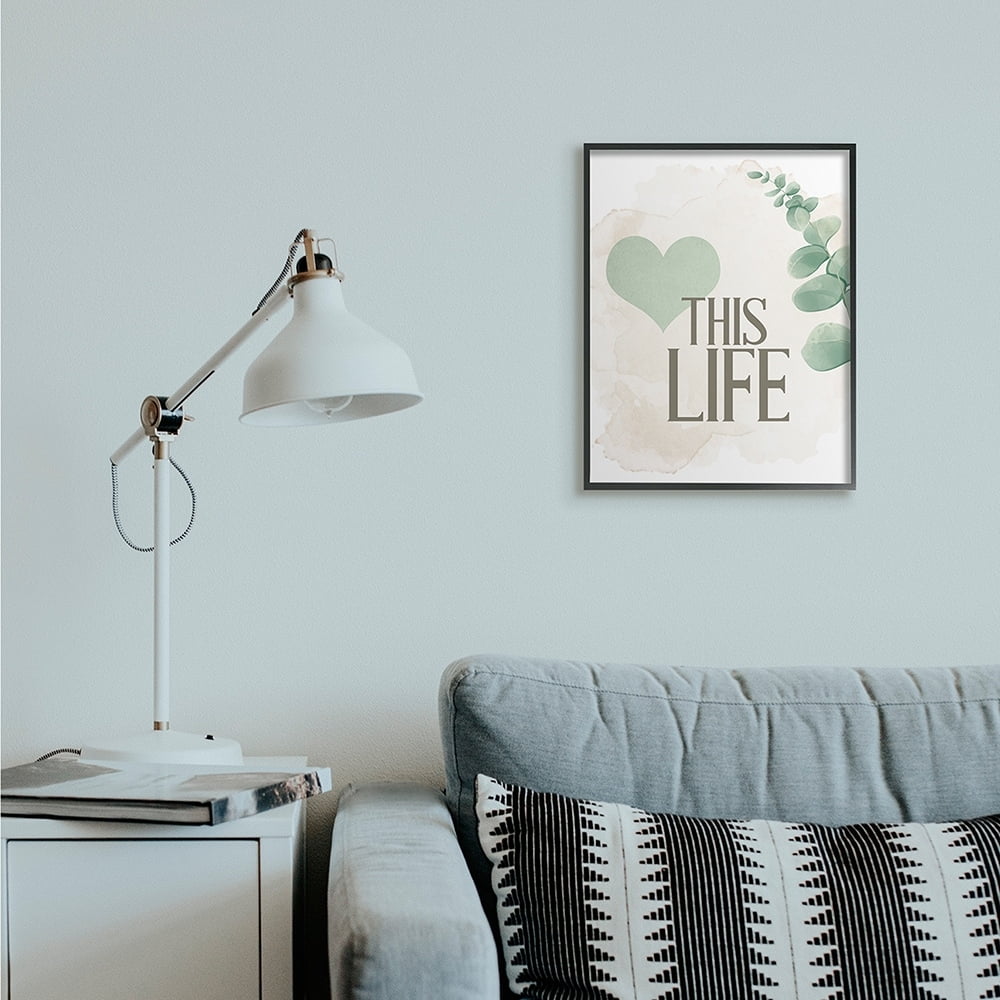 Stupell Industries Love This Life Text Green Heart Neutral Brown Black Framed by Kim Allen