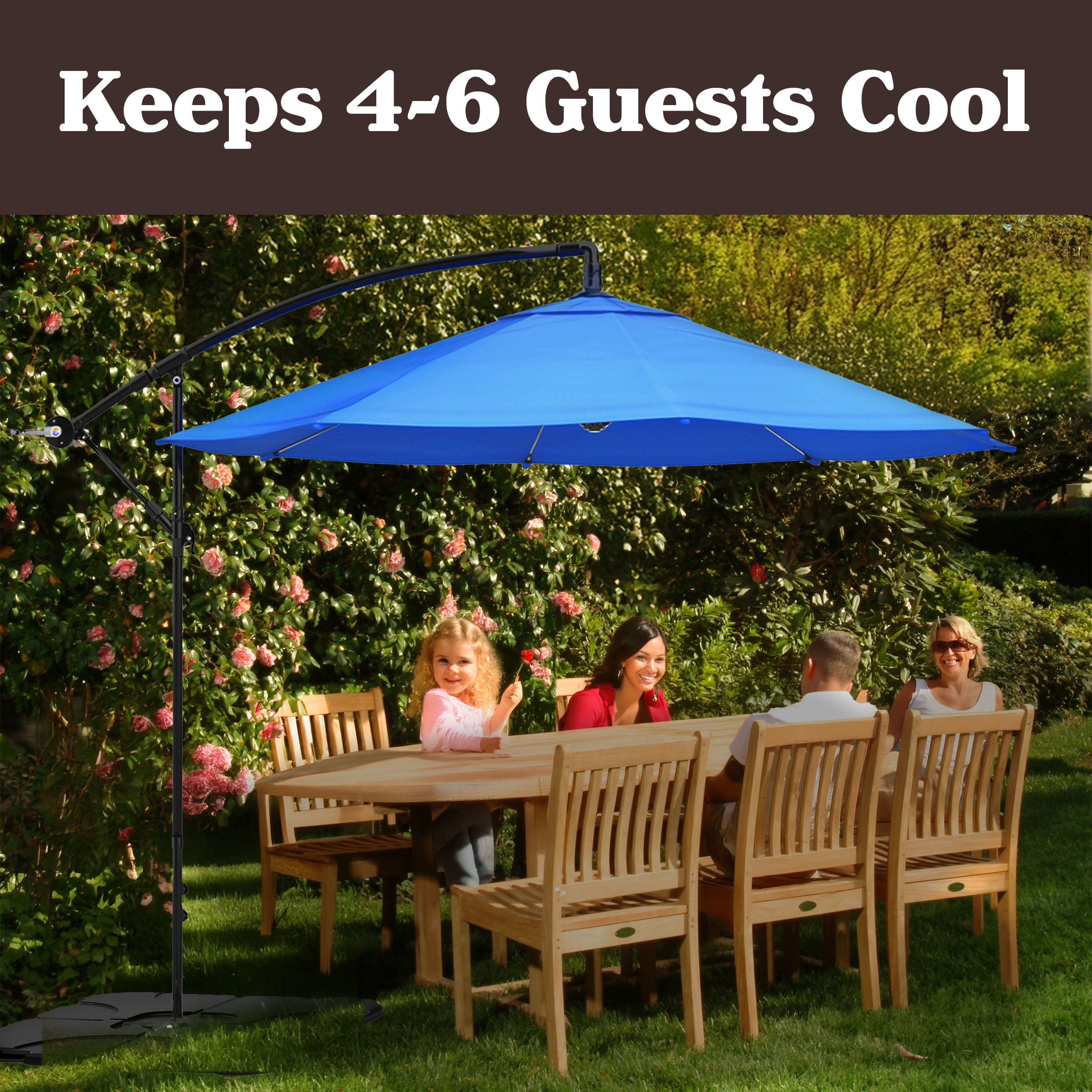 Pure Garden 10-Foot Offset Patio Umbrella with Crank and Base (Blue)