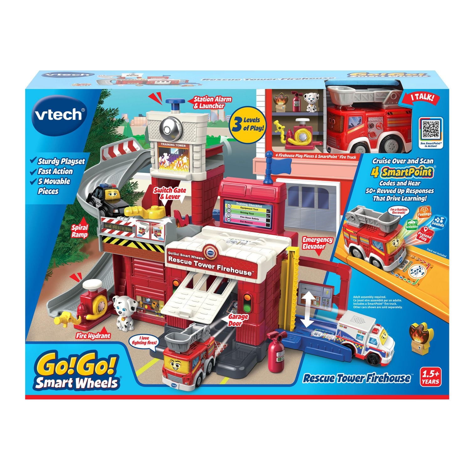 VTech® Go! Go! Smart Wheels® Rescue Tower Firehouse™ Track Set & 4 Play Pieces - English Version, 1.5+ Years