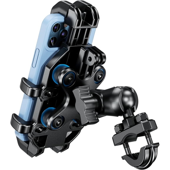Motorcycle Phone Mount Holder with Vibration Dampener, Anti-Shake Handlebar Cellphone Cradle for Bike Bicycle Scooter ATV, Adjustable Fit 5.4-6.9'' Smartphone