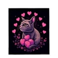 thumbnail image 4 of Whimsical Purple Cat Flannel Blanket - Cozy Soft Blanket with Floral Wreath & Hearts Design for Sofa Travel Bed Chair, 4 of 7