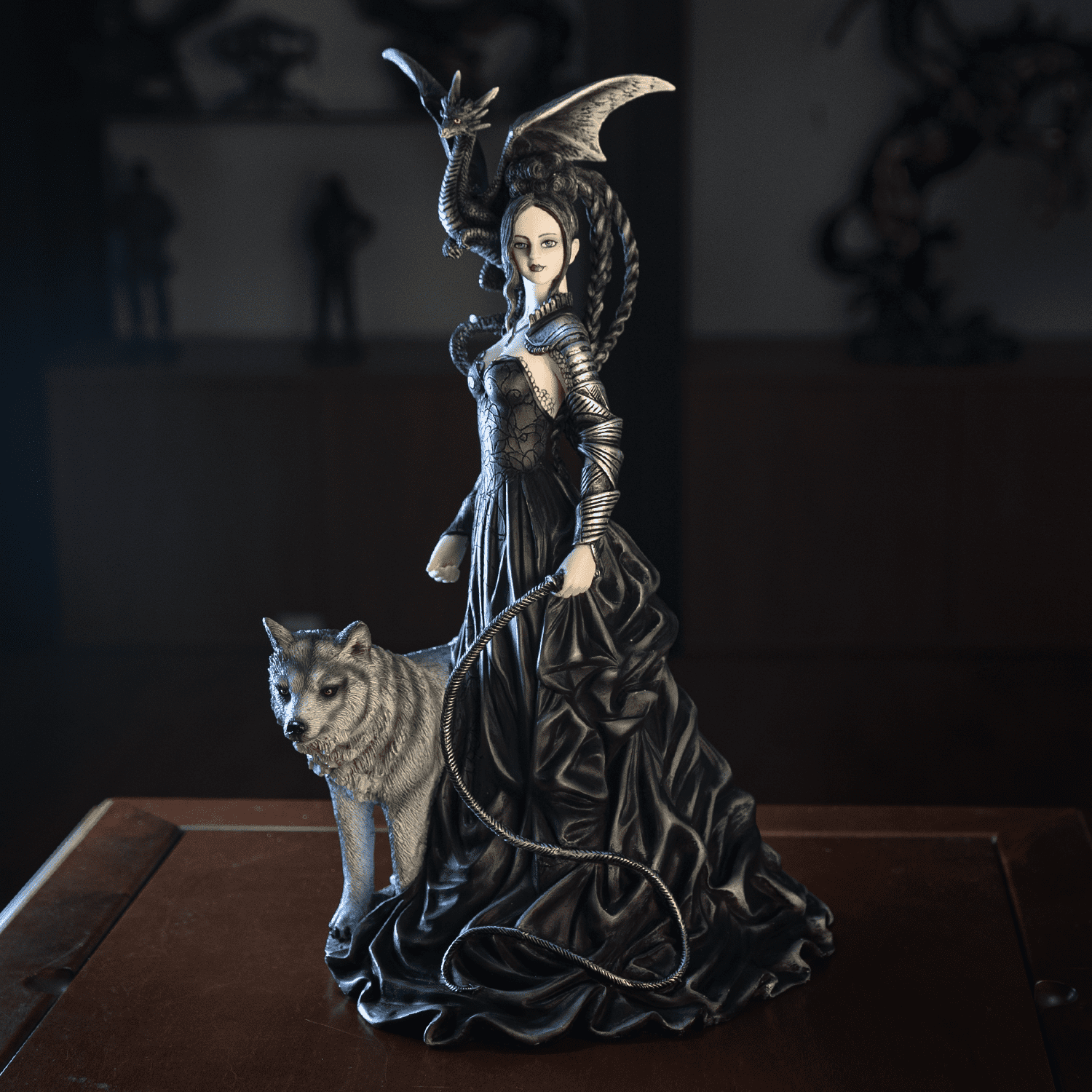 Pacific Giftware Nene Thomas Collection Bella Maestra with Wolf and Winged Dragon Resin Figurine Statue
