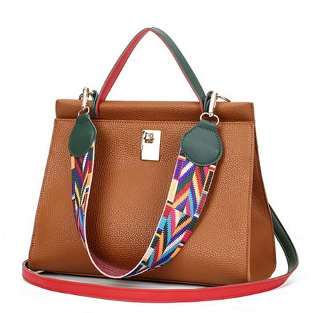 Korean Style Women Handbag PU Leather Single Shoulder Bag Crossbody Bag with Colorful Strap ...