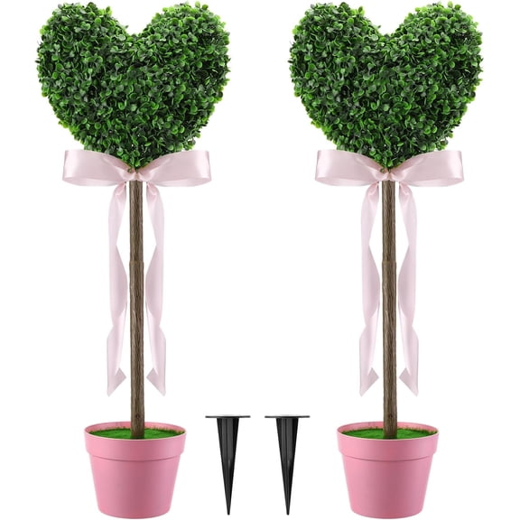 Valentine's Day 32.6' Artificial Boxwood Heart-Shaped Topiary Tree, Faux Plant Love Topiary Ball for Indoor & Outdoor, Valentine's Day Holiday Garden Porch Decor
