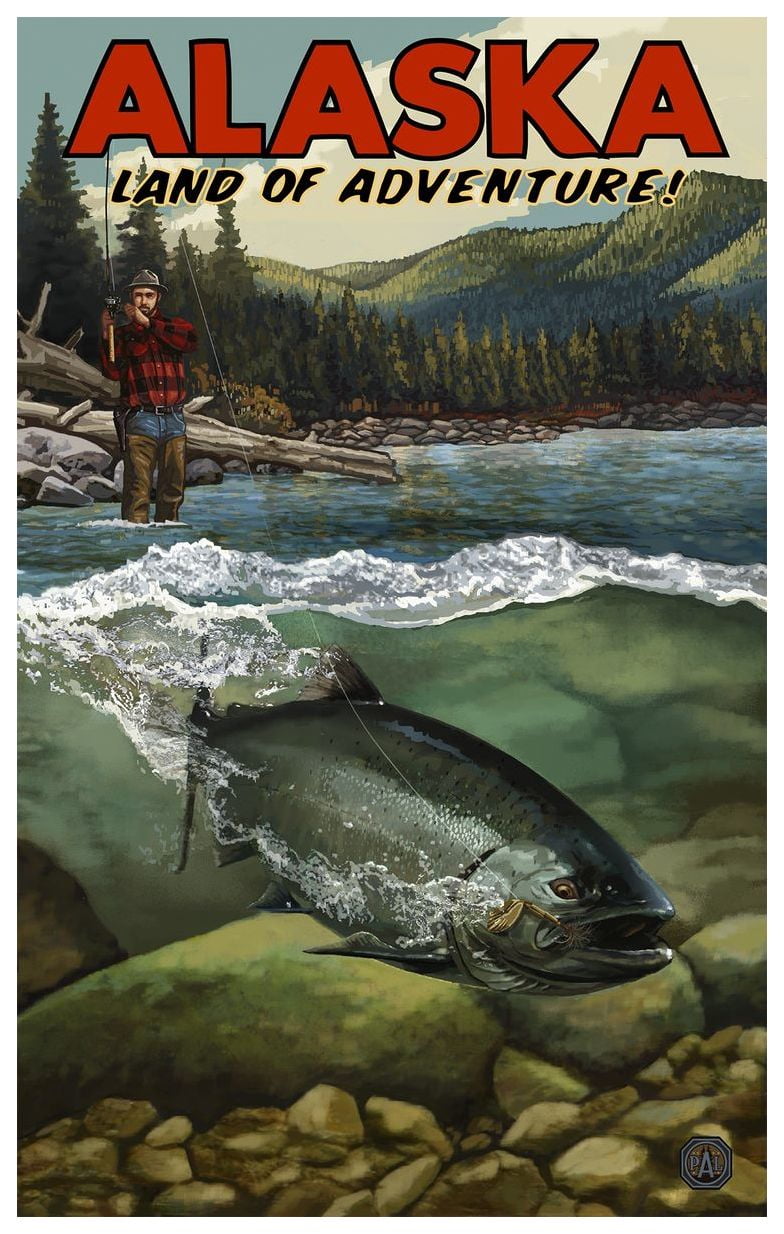 Alaska Land Of Adventure Salmon Run Travel Art Print Poster by Paul A ...