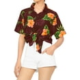 thumbnail image 3 of LA LEELA Button Down Shirt for Women Summer Beach Party Short Sleeve Blouse Shirt Dressy Button up Dress Shirts Hawaiian T Shirts for Women L Hibiscus Palm, Red, 3 of 4