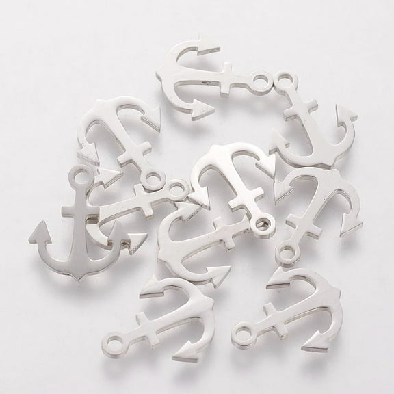 10Pcs 201 Stainless Steel Anchor Charms Anchor Pendant Ornament Stainless Steel Color Pendant Charm for Women DIY Necklace Bracelet Earring Jewelry Craft Making 14x11.2x1mm Hole: 1.5mm