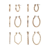 Time and Tru Adult Women's 6 Pair Gold Tone Metal Hoop Earring Set