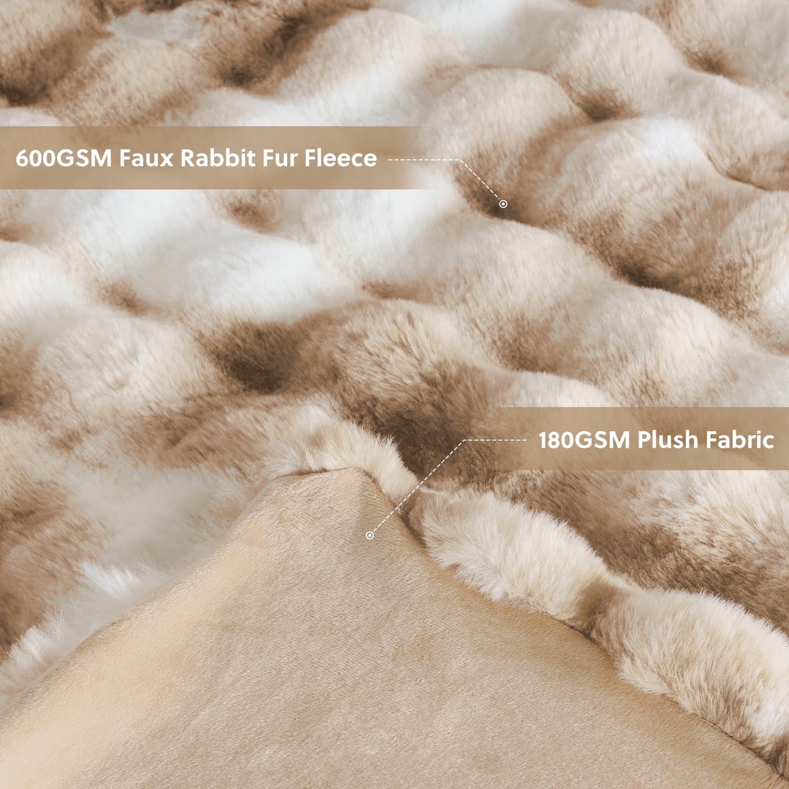 Cozylore Faux Fur Throw Blanket for Bed Luxury Fluffy Thick Bubble Blanket Warm Cozy Throw for Bedroom Living Room, 90" x 108", Tie-Dye Brown