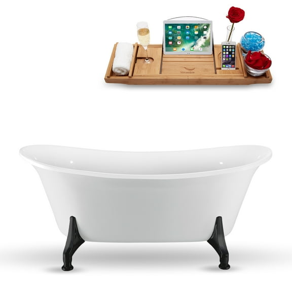 67" Streamline N1081BL-IN-GLD Clawfoot Tub and Tray With Internal Drain