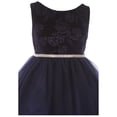 thumbnail image 3 of Little Girls Dress Embossed Floral Velvet Rhinestone Holiday Party Flower Girl Dress Navy 2 (K45D4), 3 of 4