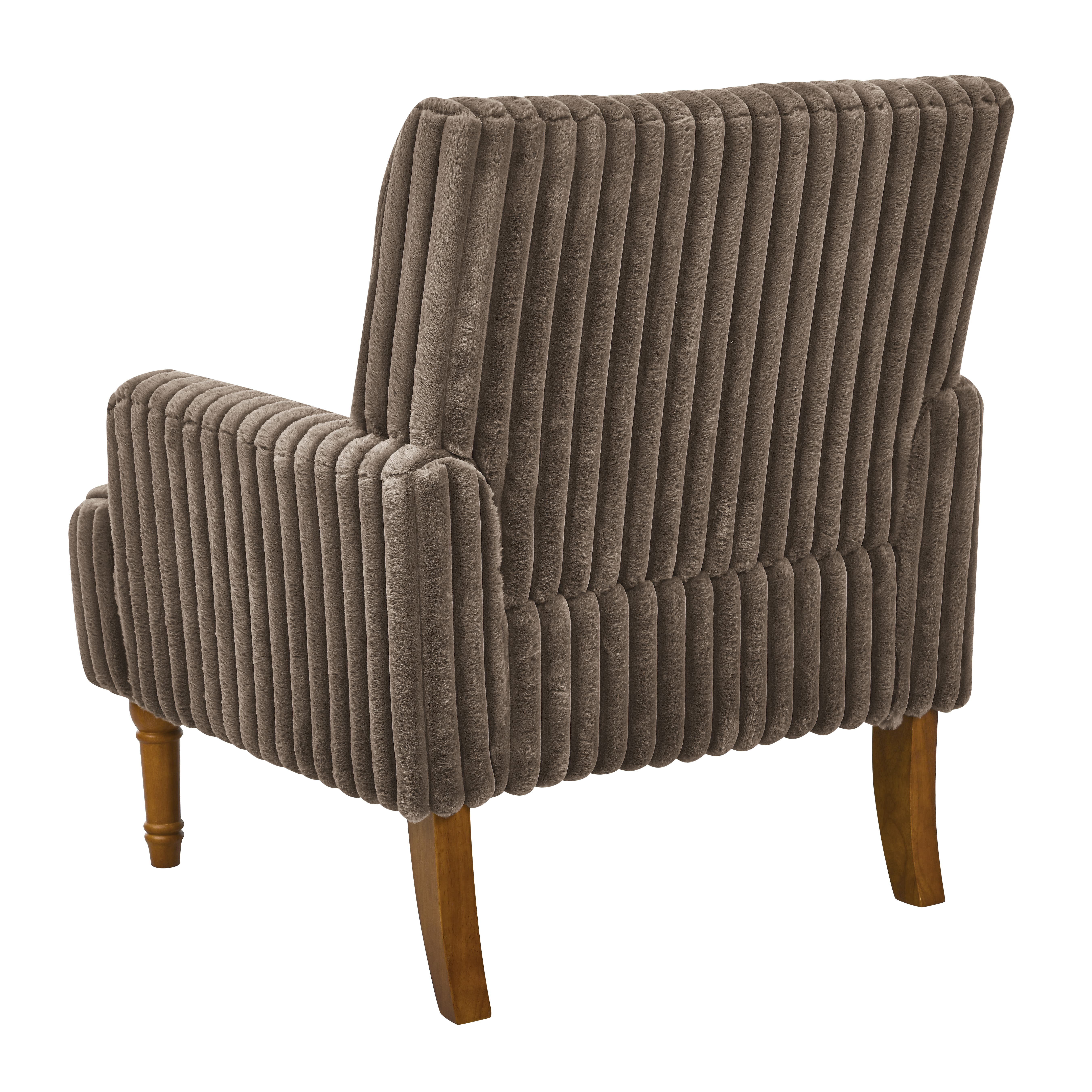 Aukfa Mid Century Corduroy Accent Chair, Wide Wale Upholstered Armchair with 9" Wood Legs for Living Room Bedroom,Dark Coffee