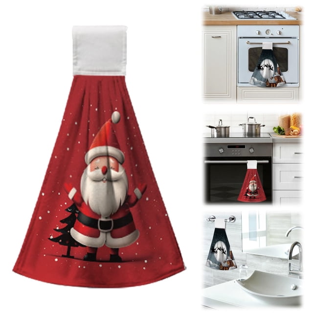 YEJIMAN Clearance Christmas Hanging Kitchen Towels Winter Buffalo Grid Red Truck Christmas Tree Handkerchiefs With Hanging Rings Grid Christmas Plates Tie Towels Bathroom Quick Drying Towels
