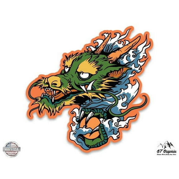 Fire Breathing Chinese Dragon - 3" Vinyl Sticker - For Car Laptop I-Pad Phone Helmet Hard Hat - Waterproof Decal