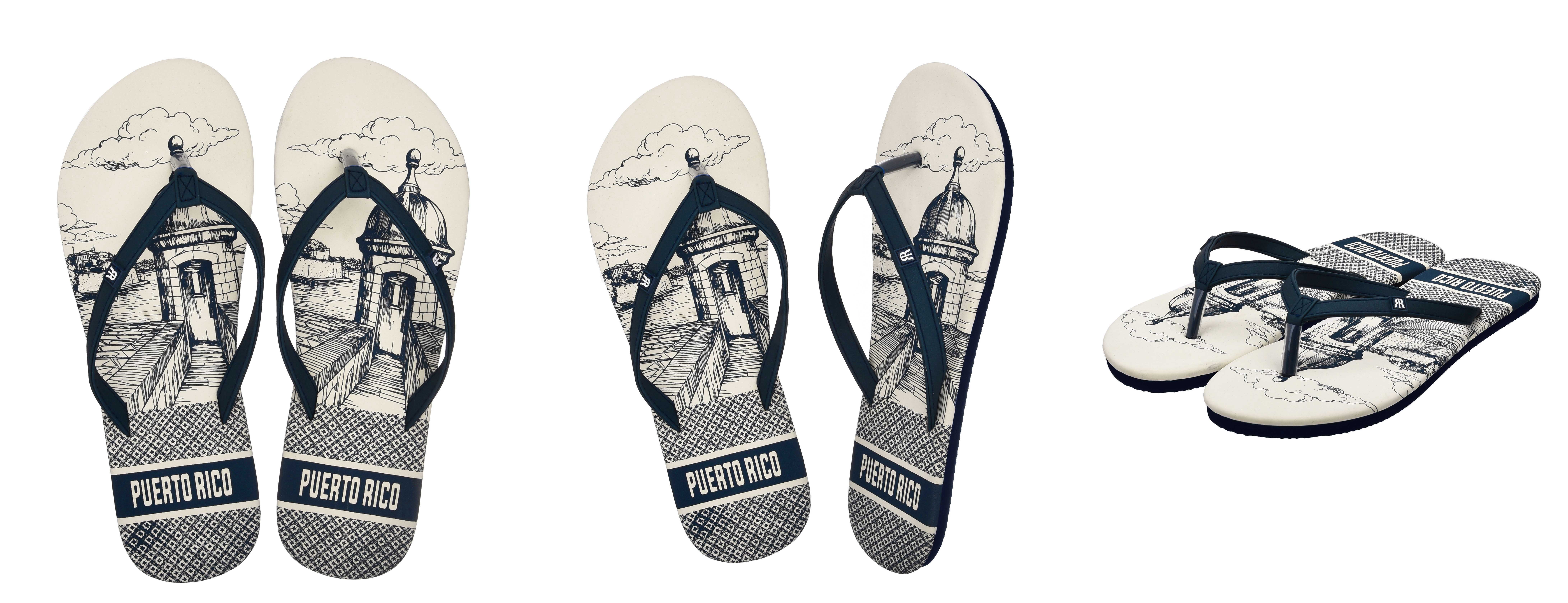 Robin Ruth Womens Flip Flop Navy, Designed with Typical Puerto Rico Stamps, Rubber Outsole, Vibrant Colors and Designs