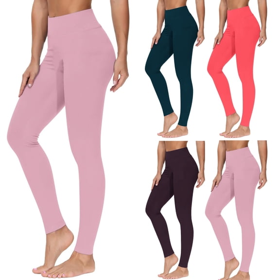 ibuvkizy High Waisted Leggings for Women Tummy Control,Women's Solid Color Yoga Exercise Leggings Casual Pants Leggings Pink,S