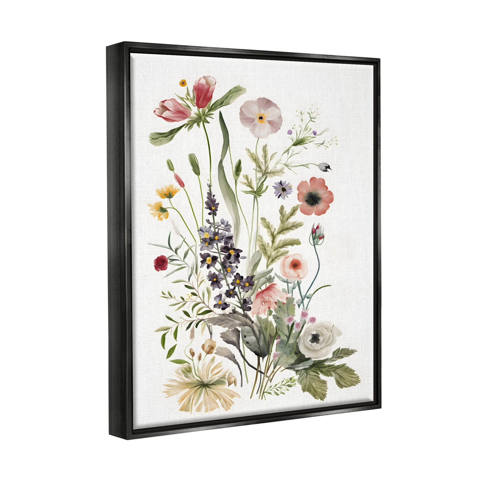 Stupell Industries Subtle Wildflower Blooms Botanical & Floral Painting Black Floater Framed Canvas Art Print Wall Art, 25 x 31