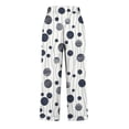thumbnail image 3 of Linen Cropped Pants for Women Casual Wide Leg Plaid Capris with Pockets Elastic Waist Lounge Trousers Navy, XL, 3 of 5