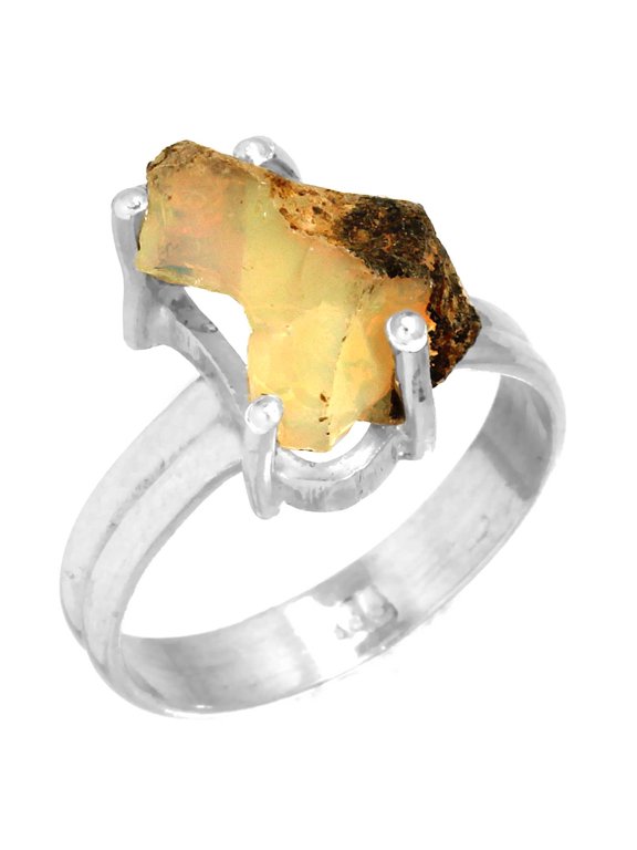 Ethiopian Opal Rough Ring 925 Sterling Silver Women Jewelry