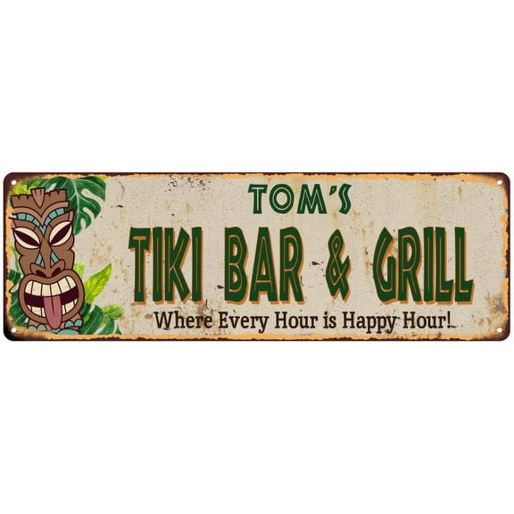 Tom's TIKI BAR & GRILL Gift Metal Sign 6x18 Decor 206180040470