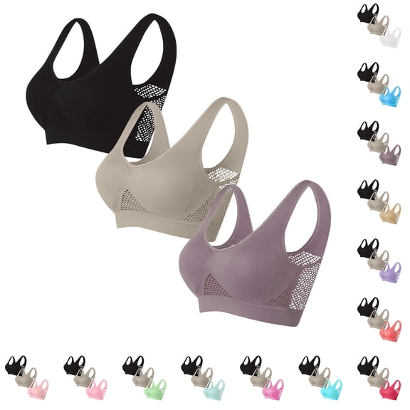 Purcolt 3 Pack Sports Bras for Women, Comfort Seamless Wireless Medium Support Workout Yoga Gym Fitness Bra with Removable Pads