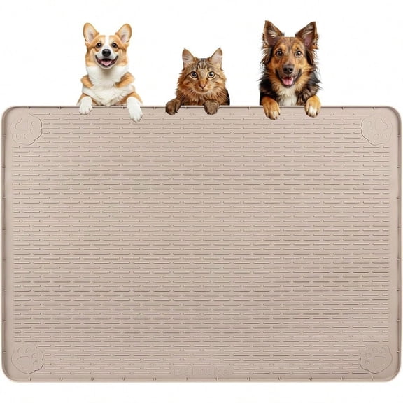 Dog Food Mat Extra Large 40 X 28 Silicone Pet Feeding Mat For Small Medium And Large Pets NonSlip Easy To Clean Khaki