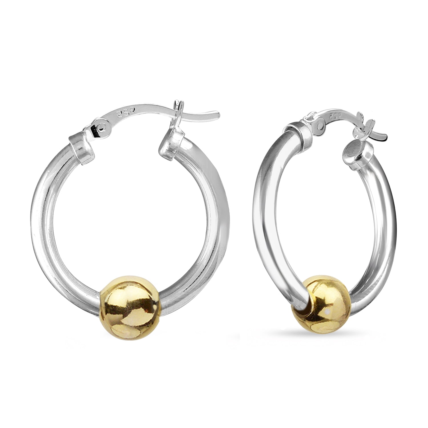 LeCalla 925 Sterling Silver Jewelry Light-Weight Click Top Bead Hoop Earrings for Women and Teen 25MM