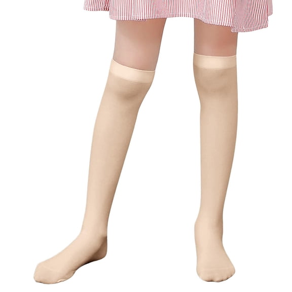 ZACPNCV Girls Knee High Socks Kids School Uniform Sheer Stockings Dress Long Socks Beige 3-12 Years