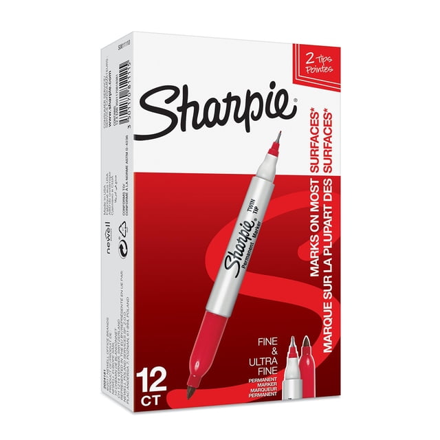 Marcadores Permanentes Sharpie de Punta Doble Fina y Ultra-Fina Rojo 12