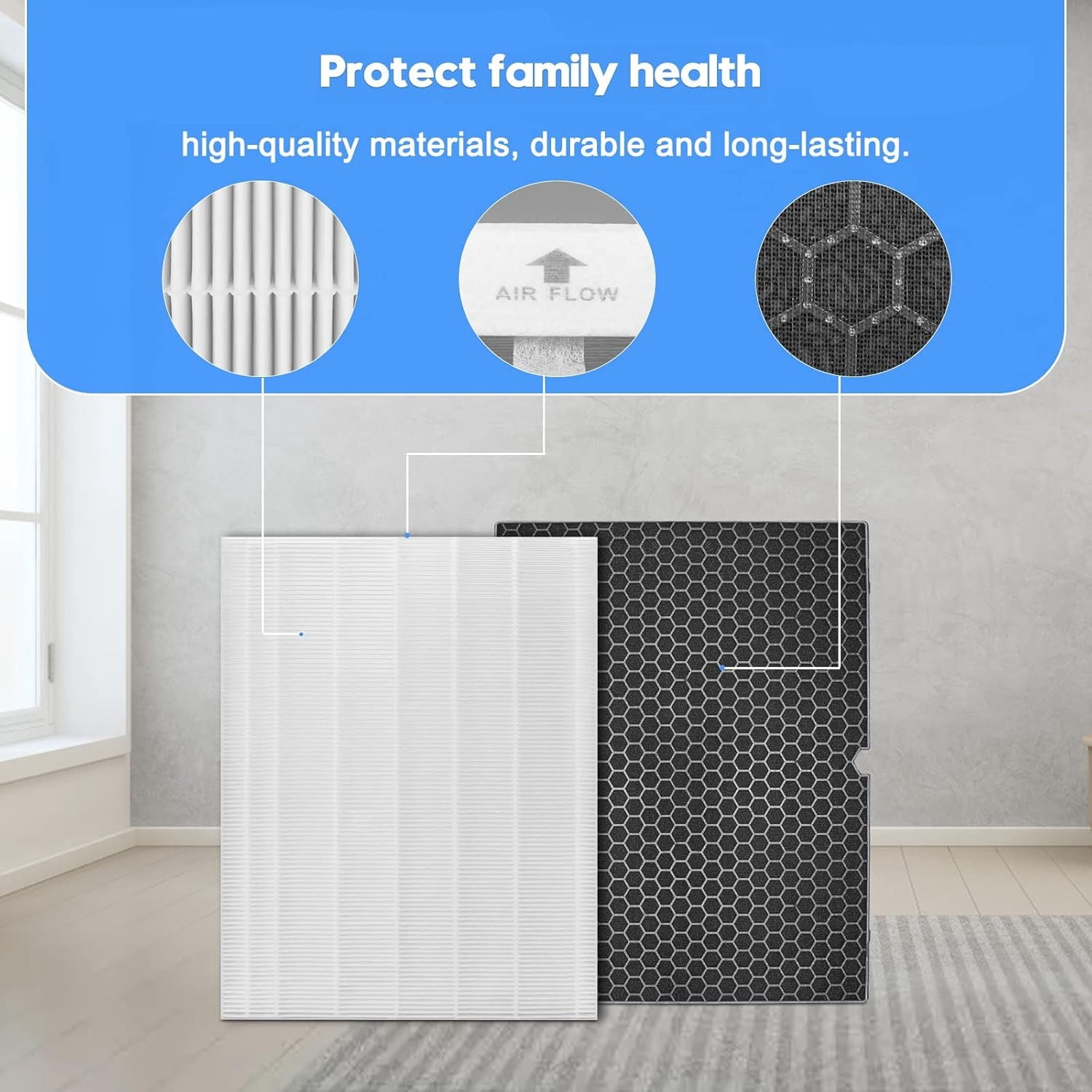 2 Sets 116130 Replacement Filter H for Winix 5500-2 AM80 Plasmawave Air Purifier, 2 True HEPA Filter and 2 Activated Carbon Filter Combo Pack, Replacement Part 116130