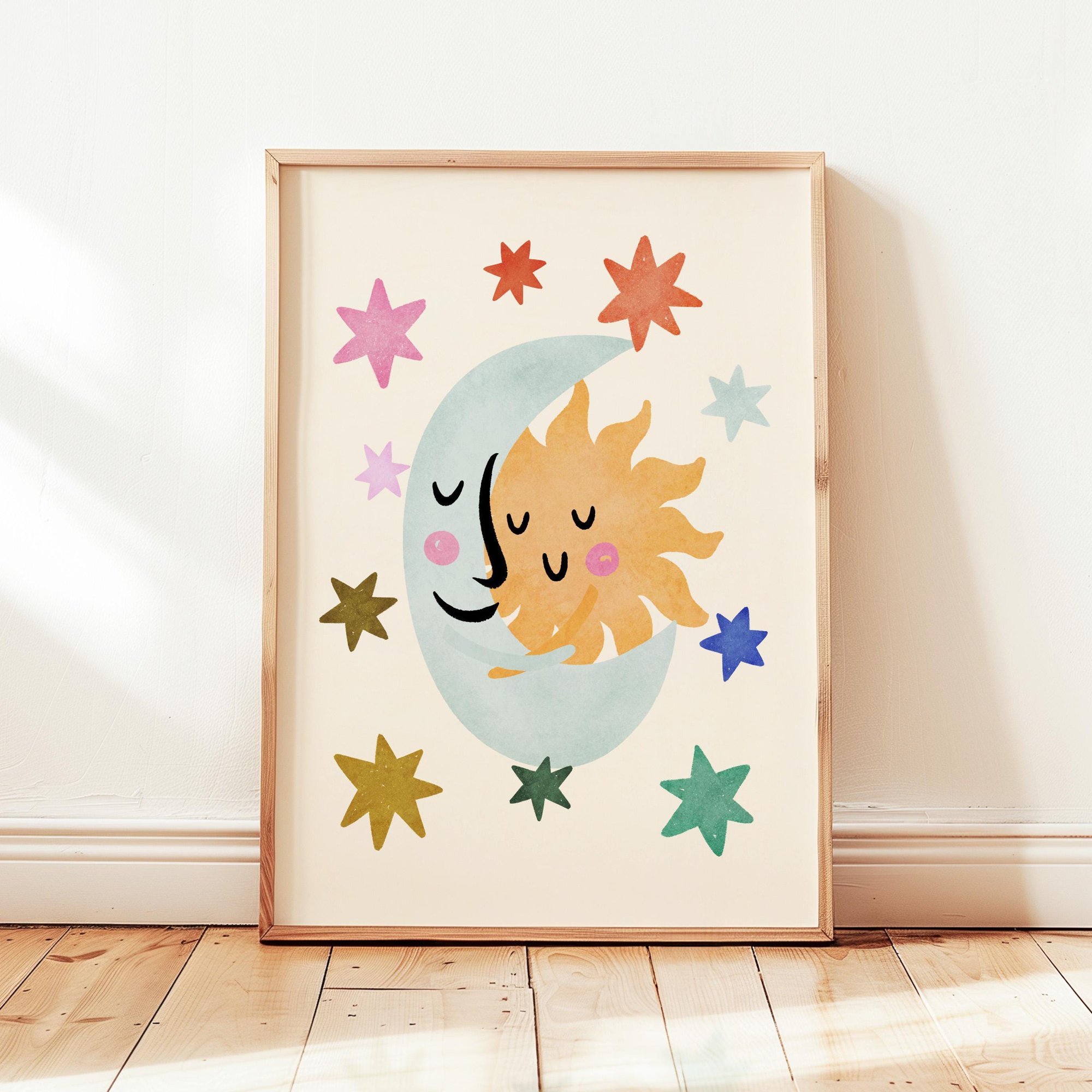 Sun And Moon Print, Colorful Kids Playroom Poster, Toddler Wall Decor, Poster Only
