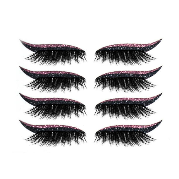 Pegatinas De Pestañas Artificiales Y Delineador De Ojos Brillo Autoadhesivo Impermeable Reutilizable Pegatina De Maquillaje De Ojos Para Fiesta En Casa Mujer 8Uds Vogacara CE003192-05