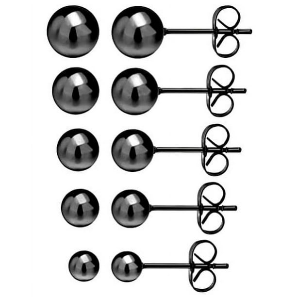Laklulu Pendientes esféricos Pendientes de acero quirúrgico Juego de pendientes de cuentas redondas Tamaño: 3 mm, 4 mm, 5 mm, 6 mm, 7 mm, un total de 5 pares Adecuado para hombres y mujeres