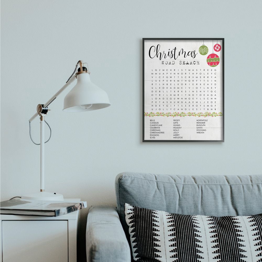 Stupell Indtries Christmas Word Search Holiday Activity Text Design Framed Wall Art Design by Daphne Polselli, 24" x 30", Black Framed