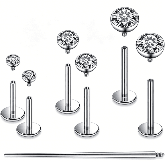 DESIGNICE F136 Titanium 20/18/16G Internally Threaded Flat Back Stud Earrings Nose Rings Lip Medusa Monroe Labret 6/8/10Mm Short/Long Bar Piercing Jewelry with Taper for Women Men