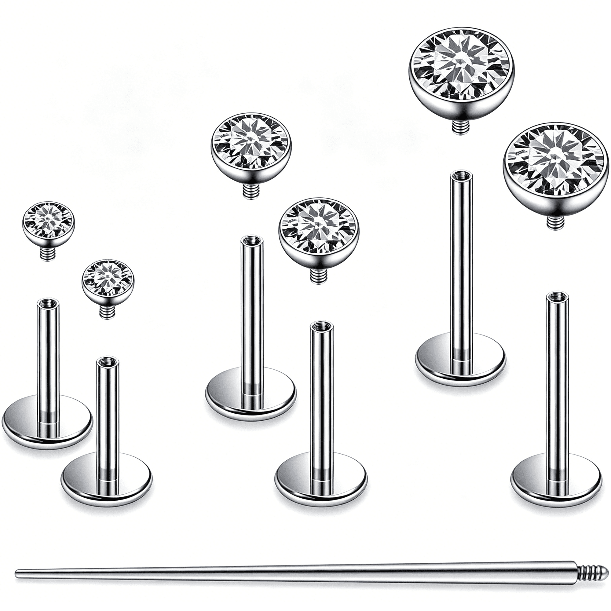 DESIGNICE F136 Titanium 20/18/16G Internally Threaded Flat Back Stud Earrings Nose Rings Lip Medusa Monroe Labret 6/8/10Mm Short/Long Bar Piercing Jewelry with Taper for Women Men