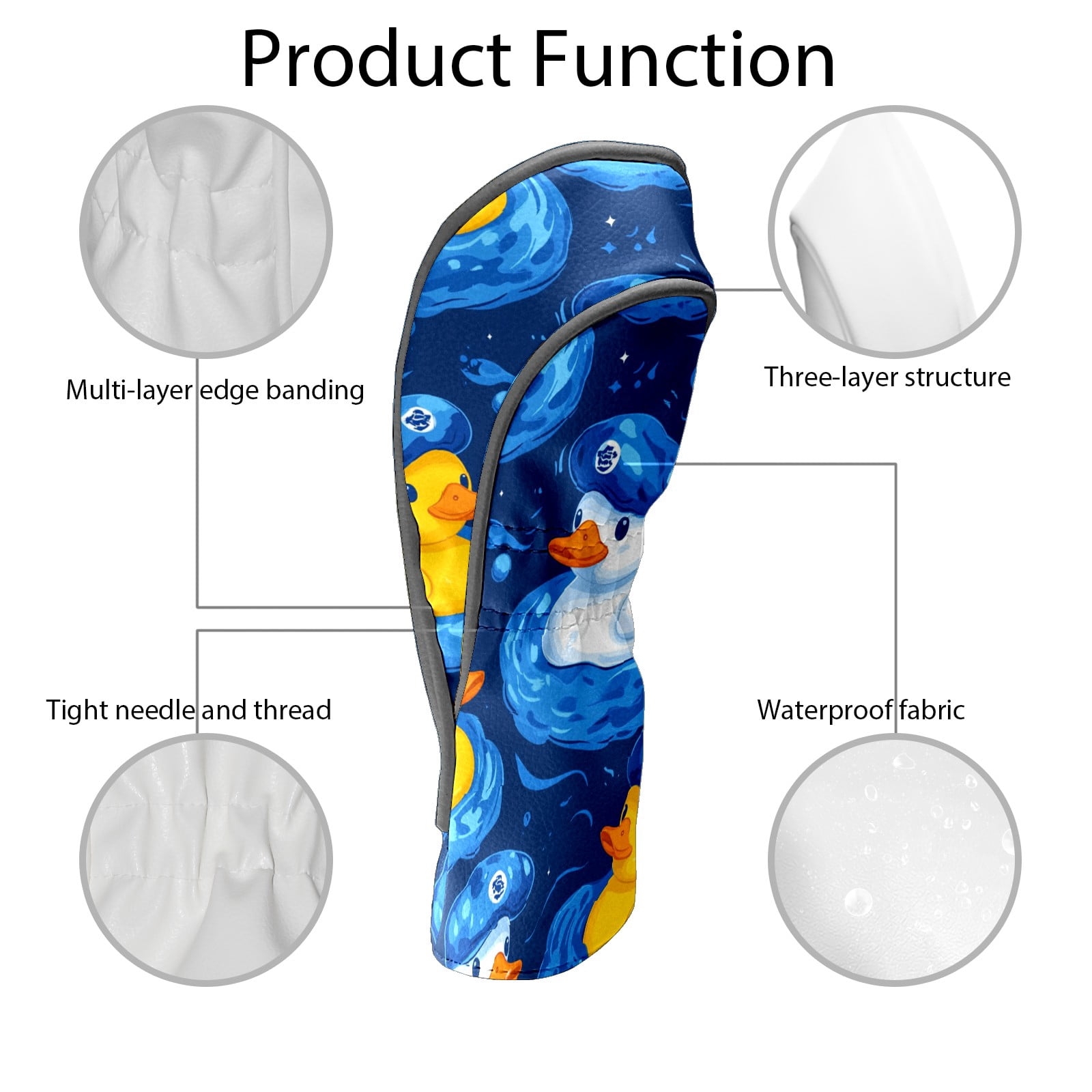 Golf Club Covers PU Leather Waterproof Head Covers for Fairway Woods Hybrids Rubber Duck