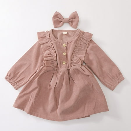 

Binpure Baby Girl High-Waist Ruffle Buttons Princess Pleated Dress Headband