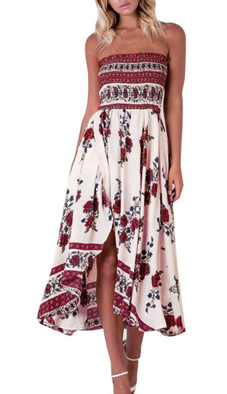 strapless floral maxi dress
